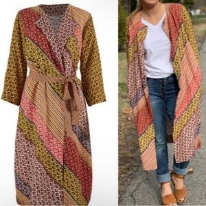 Cabi Poet Kimono Patch Work Open Front Jacket with Tie Style 5664 Size X Small